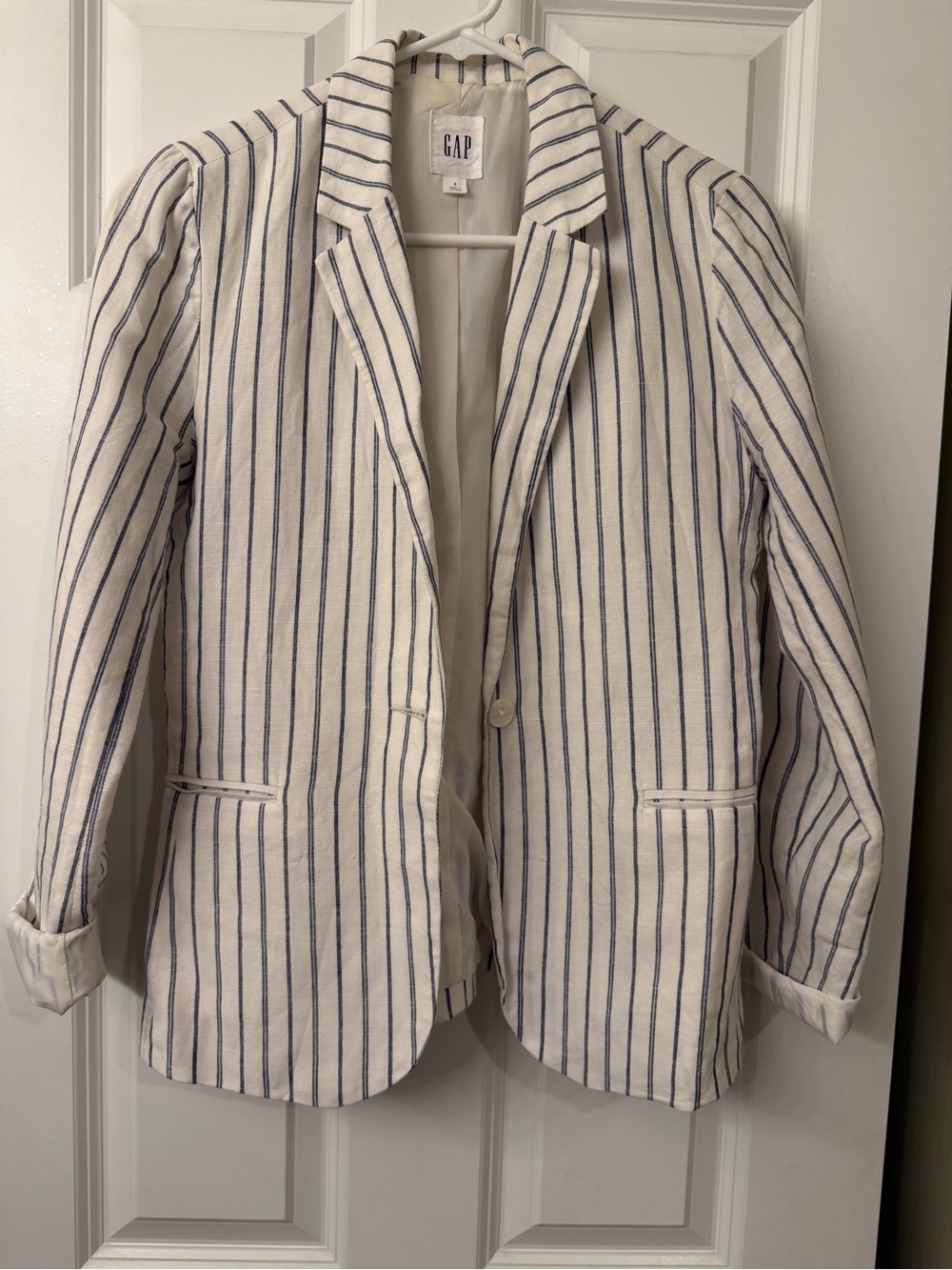 GAP Cream Blazer with Navy Pinstripes
